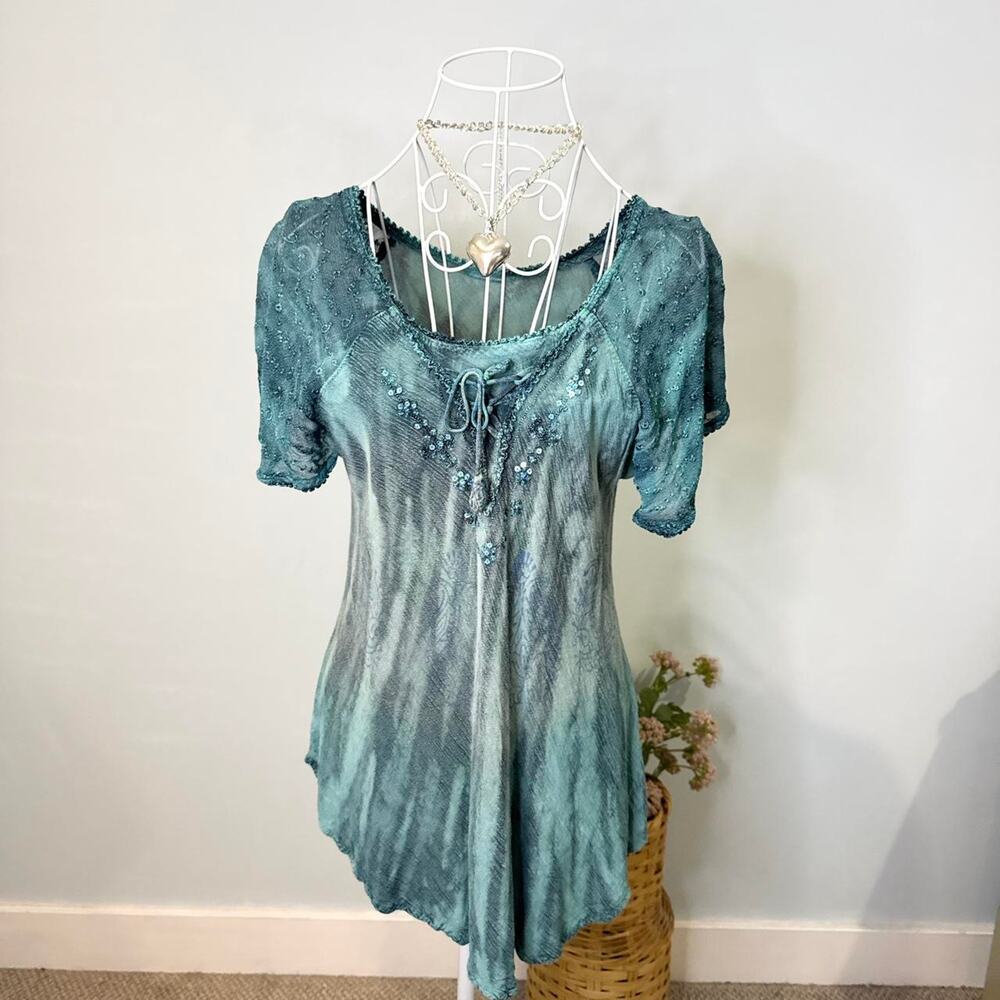 fairy vintage 90s y2k embroidered sequin patchwork babydoll flowy top